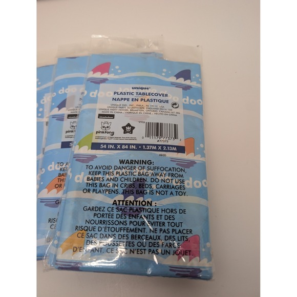 Lot of 3 Pinkfong Baby Shark Plastic Tablecover Nickelodeon Birthday Party 54x84 - Picture 5 of 5